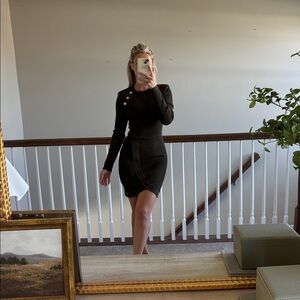 Chic Olive Long Sleeve Dress with Button Detail